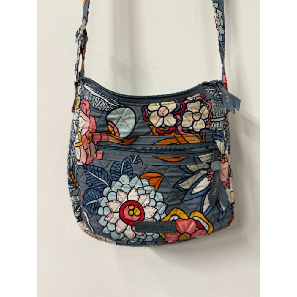 Vera Bradley Blue Floral Quilted Cotton On the Go Crossbody Bag Adjustable Strap
